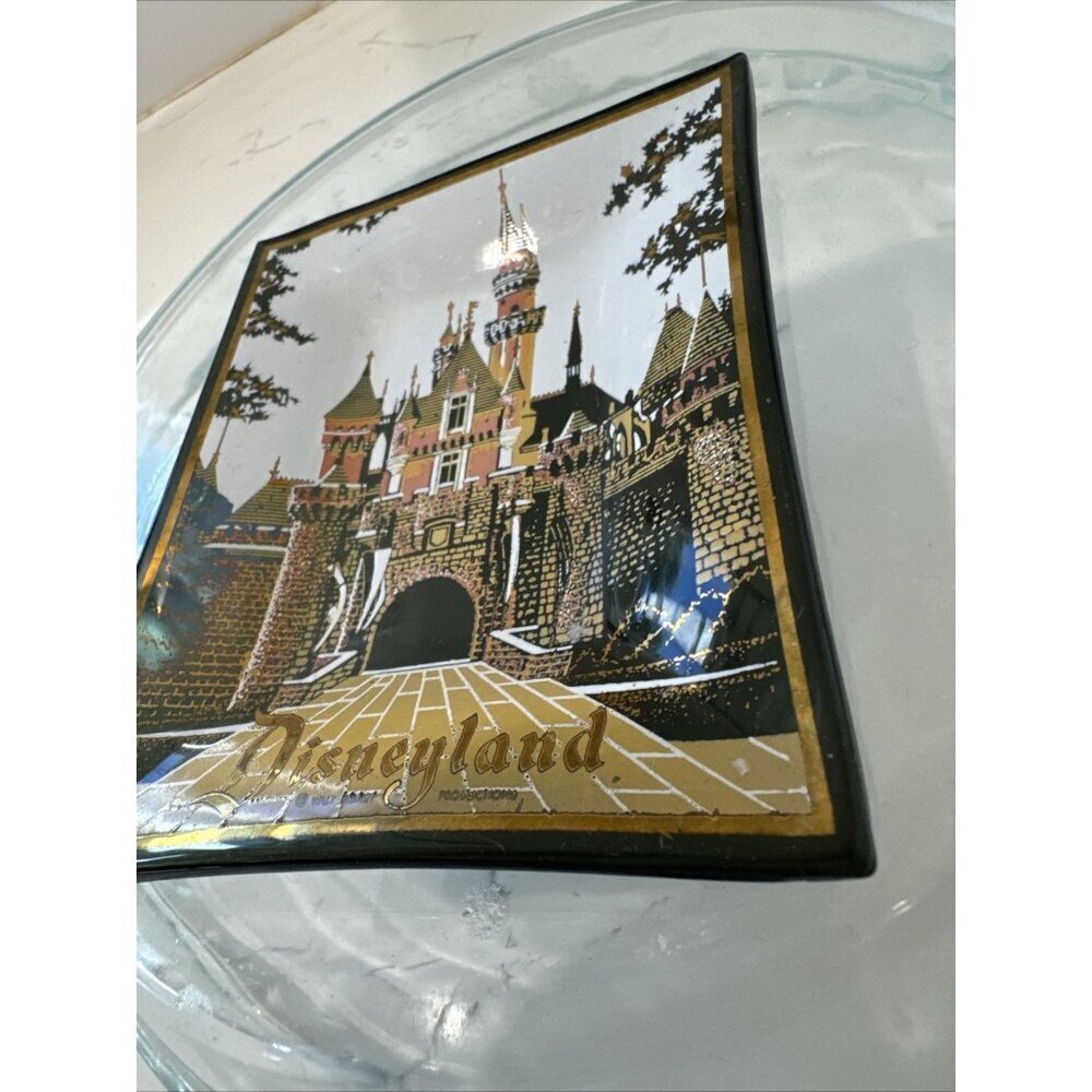 Vintage Walt Disney Disneyland Castle Trinket Jewelry Tray Glass Dish Houze Art - Picture 3 of 8